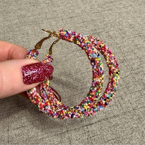 Confetti Glitter Gold Hoop Earrings Multi Color Nwt - Picture 4 of 8